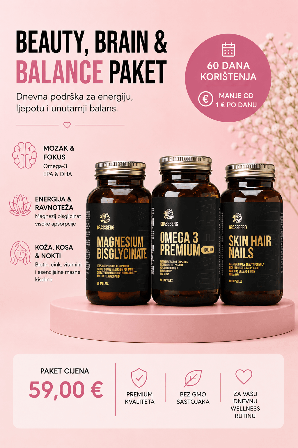 Grassberg Beauty, Brain & Balance paket - za 60 dana